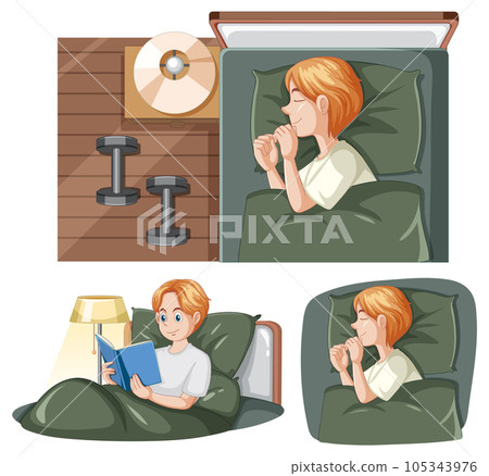 Set of youth male in bed Set of youth male in bed 105343976