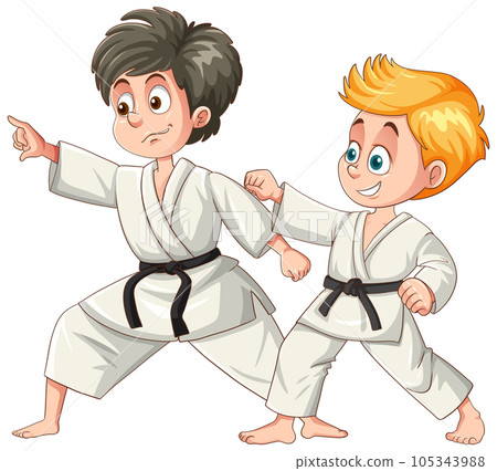 Kids of Different Races Playing Taekwondo Kids of Different Races Playing Taekwondo 105343988