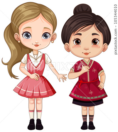 Cute student female friends cartoon Cute student female friends cartoon 105344010