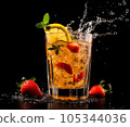 Fresh fruit cocktail in freeze motion splashing 105344036
