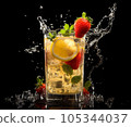 Fresh fruit cocktail in freeze motion splashing 105344037