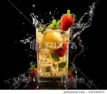 Fresh fruit cocktail in freeze motion splashing 105344037