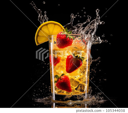 Fresh fruit cocktail in freeze motion splashing 105344038