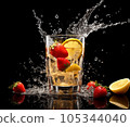 Fresh fruit cocktail in freeze motion splashing 105344040