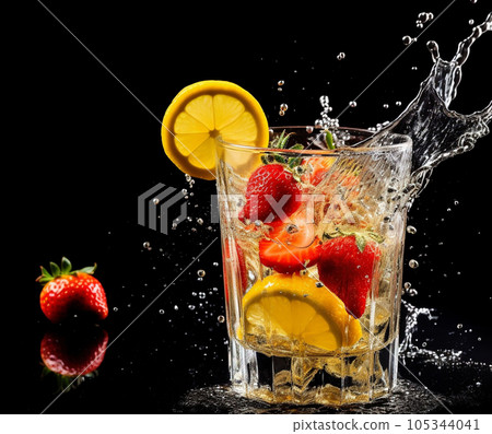 Fresh fruit cocktail in freeze motion splashing 105344041