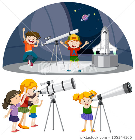 Playful Children Using Telescopes Vector Collection 105344160