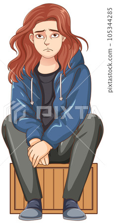 Sad teenage sitting on the floor Sad teenage sitting on the floor 105344285