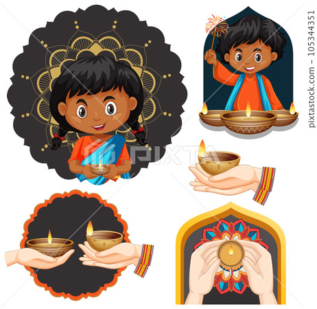 Set of mix diwali objects Set of mix diwali objects 105344351