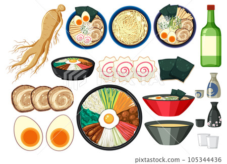 Set of different Japanese and Korean foods Set of different Japanese and Korean foods 105344436