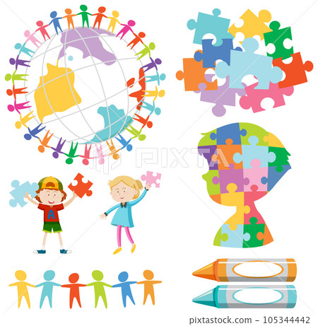 Jigsaw puzzle colourful in different forms 105344442