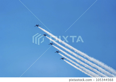 Blue Impulse from Matsushima Air Base flying in the blue sky Higashi Matsushima City, Miyagi Prefecture 105344568