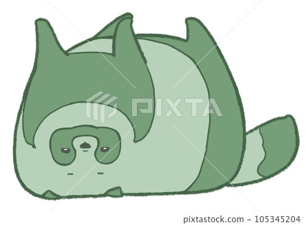 A raccoon dog looking at you on its back (green) 105345204