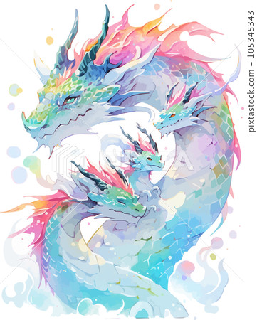 A family of dragons drawn in watercolor AI-generated image A family of dragons drawn in watercolor AI-generated image 105345343