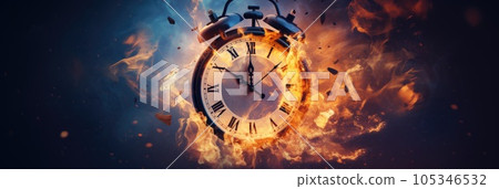 Alarm clock on fire. Generative AI 105346532