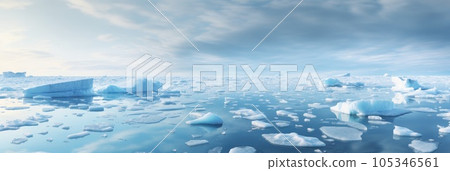Ice sheets melting in the arctic ocean or waters. Global warming and climate change. Ice sheets melting in the arctic ocean or waters. Global warming and climate change. 105346561