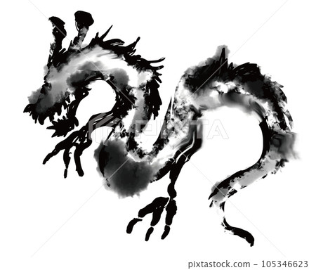 Dragon year New Year's card dragon dragon dragon Japanese style Japanese pattern handwritten silhouette Dragon year New Year's card dragon dragon dragon Japanese style Japanese pattern handwritten silhouette 105346623