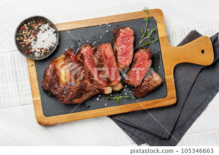 Sliced beef ribeye steak 105346663