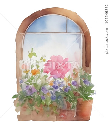 flower pot at window flower pot at window 105346882