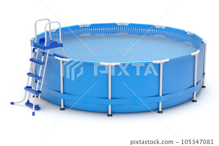 Portable outdoor frame swimming pool with ladder - 3D illustration 105347081