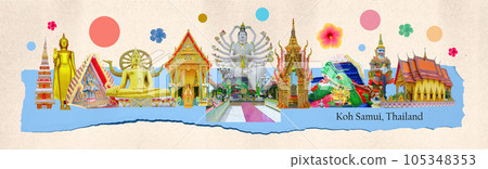 The collage from views of Koh Samui island at Thailand - art design The collage from views of Koh Samui island at Thailand - art design 105348353