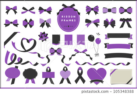 Ribbon illustration, icon, frame design set / purple and black / Ribbon illustration, icon, frame design set / purple and black / 105348388