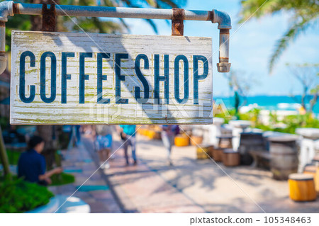 american village coffee shop coffee blue sky okinawa chatan resort sightseeing area sea beach travel 105348463