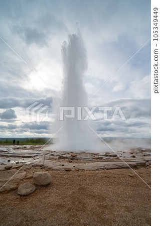 Geyser hot spring. Tourist attraction in Iceland. Geyser hot spring. Tourist attraction in Iceland. 105349449