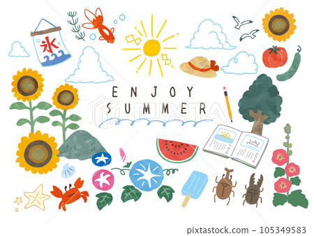 [重新上傳]手繪風格的有趣暑假插畫，無線條 105349583