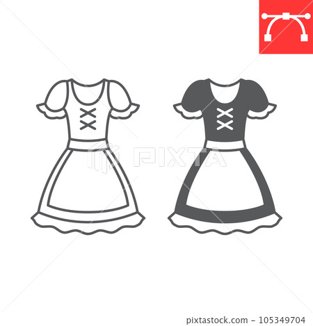 Dirndl line and glyph icon, oktoberfest and clothing, festival costume vector icon, traditional dress vector graphics, editable stroke outline sign, eps 10. Dirndl line and glyph icon, oktoberfest and clothing, festival costume vector icon, traditional dress vector graphics, editable stroke outline sign, eps 10. 105349704