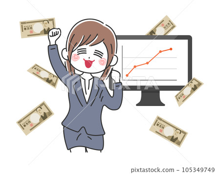 Illustration of a business woman who made a successful investment 105349749