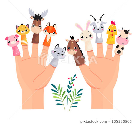 Finger Toy and Puppets on Hand Palm Vector Illustration Finger Toy and Puppets on Hand Palm Vector Illustration 105350805