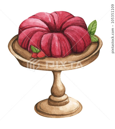 Watercolor illustration of a variety of holiday dessert. Watercolor illustration of a variety of holiday dessert. 105351109