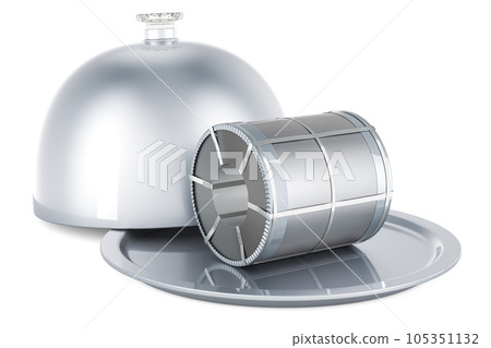 Restaurant cloche with steel sheet, stainless steel coil. 3D rendering 105351132
