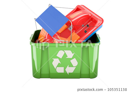 Recycling trashcan with paddle boat, 3D rendering 105351138