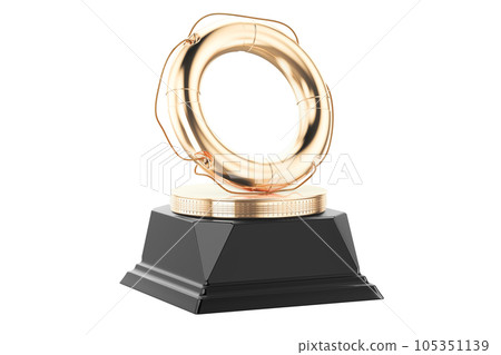 Golden Lifebuoy Award Trophy Pedestal. 3d Rendering 105351139