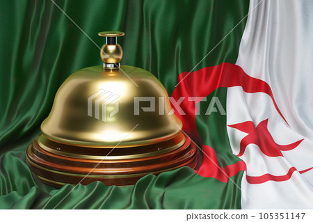 Reception bell on the Algerian flag background, 3D rendering 105351147