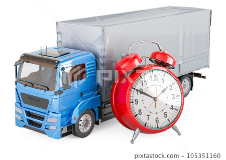 Truck with alarm clock, 3D rendering Truck with alarm clock, 3D rendering 105351160