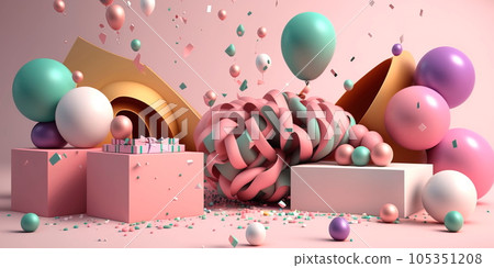 Birthday banner. space with gifts and balloon decoration element for greeting design Generative AI 105351208