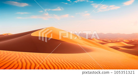 desert with magical sands and dunes as inspiration for exotic adventures in dry climates. Generative AI desert with magical sands and dunes as inspiration for exotic adventures in dry climates. Generative AI 105351321
