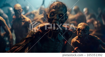 Zombie horde. Zombie apocalypse scene. Generative ai Stock Illustration