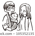 父母和孩子盯著嬰兒的手繪風格插圖 105352135