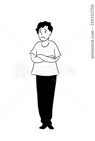 Standing picture of a man with a troubled face with his arms crossed Standing picture of a man with a troubled face with his arms crossed 105352750