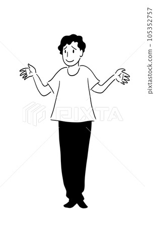一張站立的照片，一個男人張開雙臂，滿臉愁容 105352757