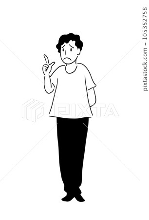 Standing picture of a man with a troubled face pointing his finger Standing picture of a man with a troubled face pointing his finger 105352758