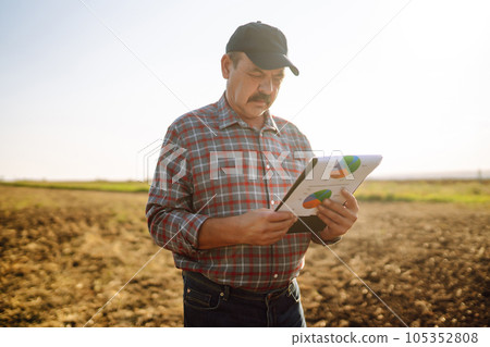 Farmer is checking soil quality before sowing. Agriculture, gardening or ecology concept. 105352808