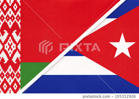 Belarus and Cuba, symbol of country. Belarusian vs Cuban national flags. Belarus and Cuba, symbol of country. Belarusian vs Cuban national flags. 105352926