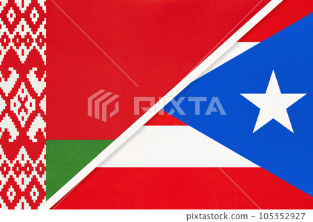 Belarus and Puerto Rico, symbol of country. Belarusian vs Rican national flags. Belarus and Puerto Rico, symbol of country. Belarusian vs Rican national flags. 105352927