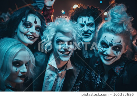 Happy Friends with Scary Makeup, Monster Masquerade, Halloween Makeup, Generative AI Illustration Happy Friends with Scary Makeup, Monster Masquerade, Halloween Makeup, Generative AI Illustration 105353686