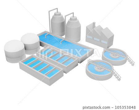 Water purification plant sewage treatment plant isometric 105353848