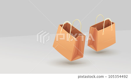 brown paper bags flying on grey back 105354492